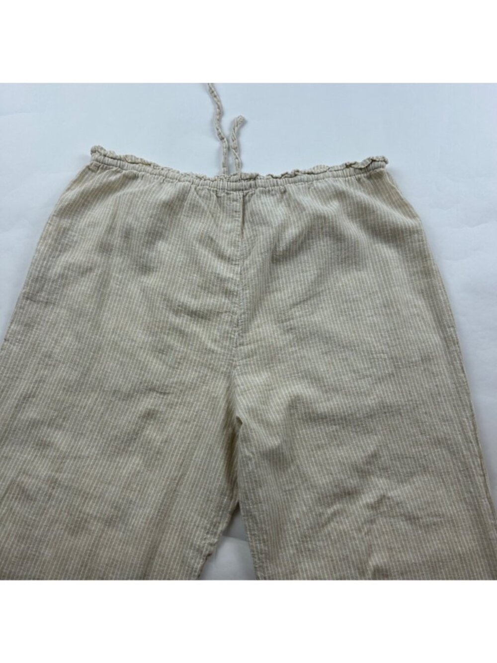 Zara Tan Striped Linen Blend Wide Leg Cropped Lounge Pant M - Picture 6 of 6